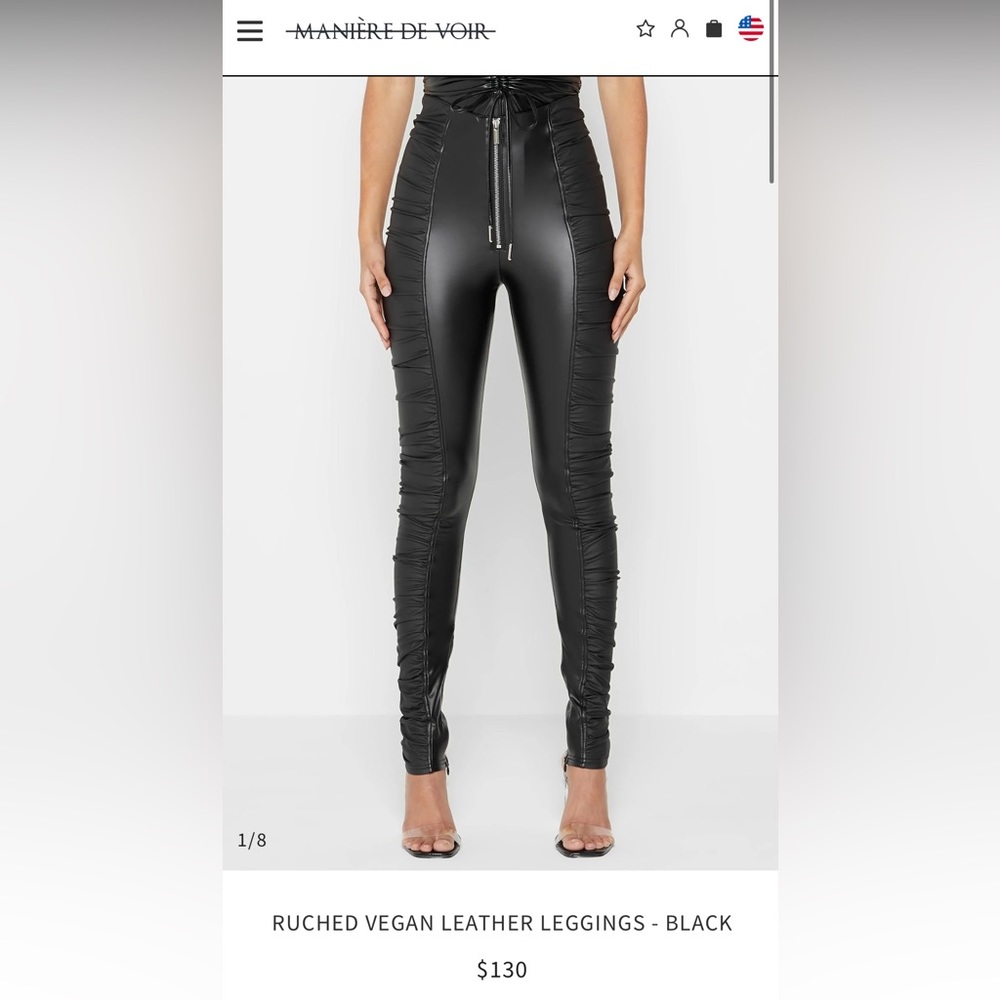 Maniere De Voir Ruched V Leather Leggings